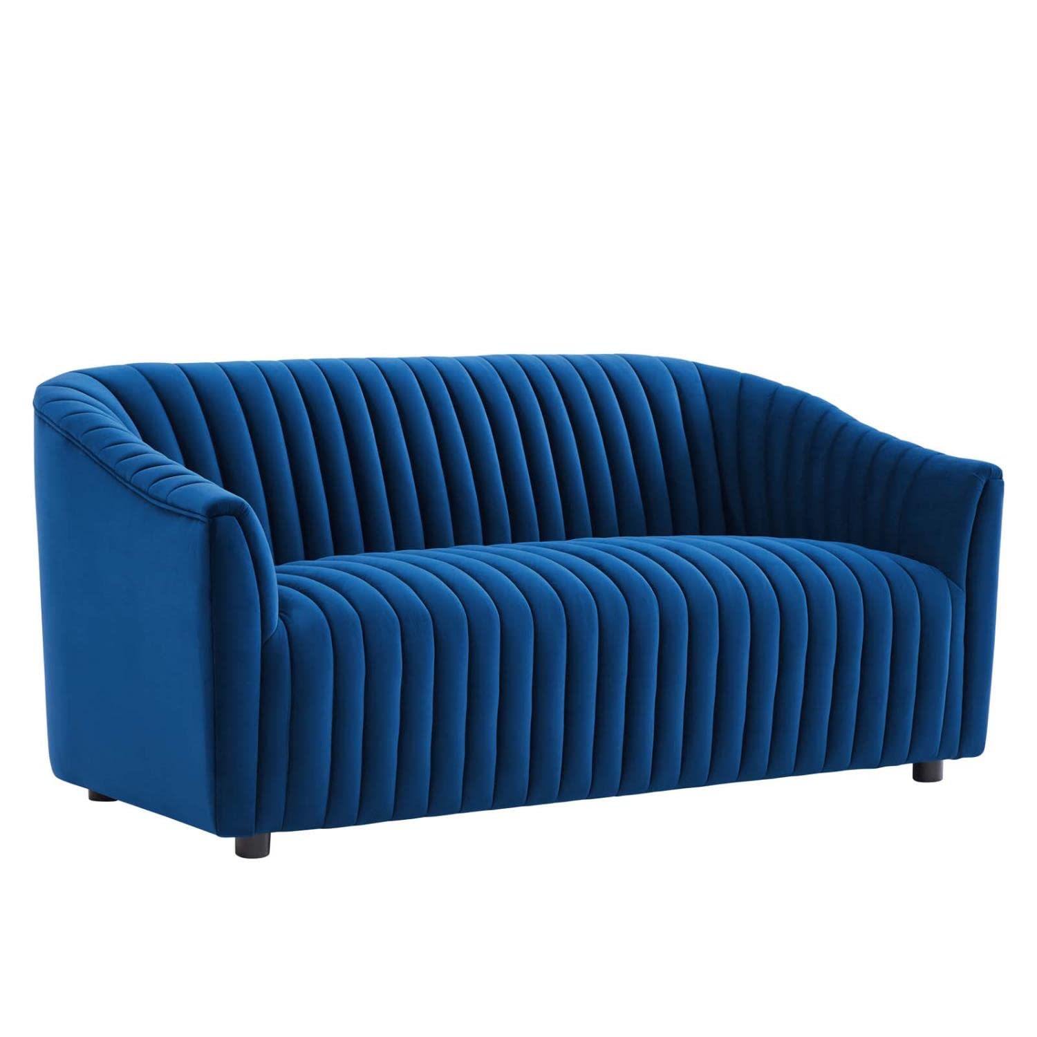 Modway Announce Velvet Channel Tufted Loveseat With Navy Finish Eei-5054-Nav